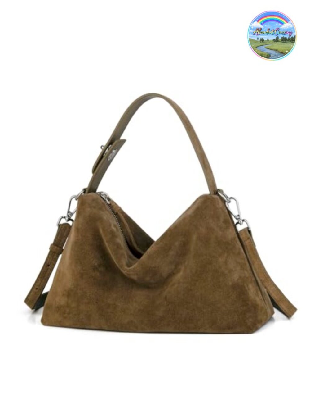 Premium Suede Leather Crossbody Bag with Adjustable Strap, Hobo Handbag